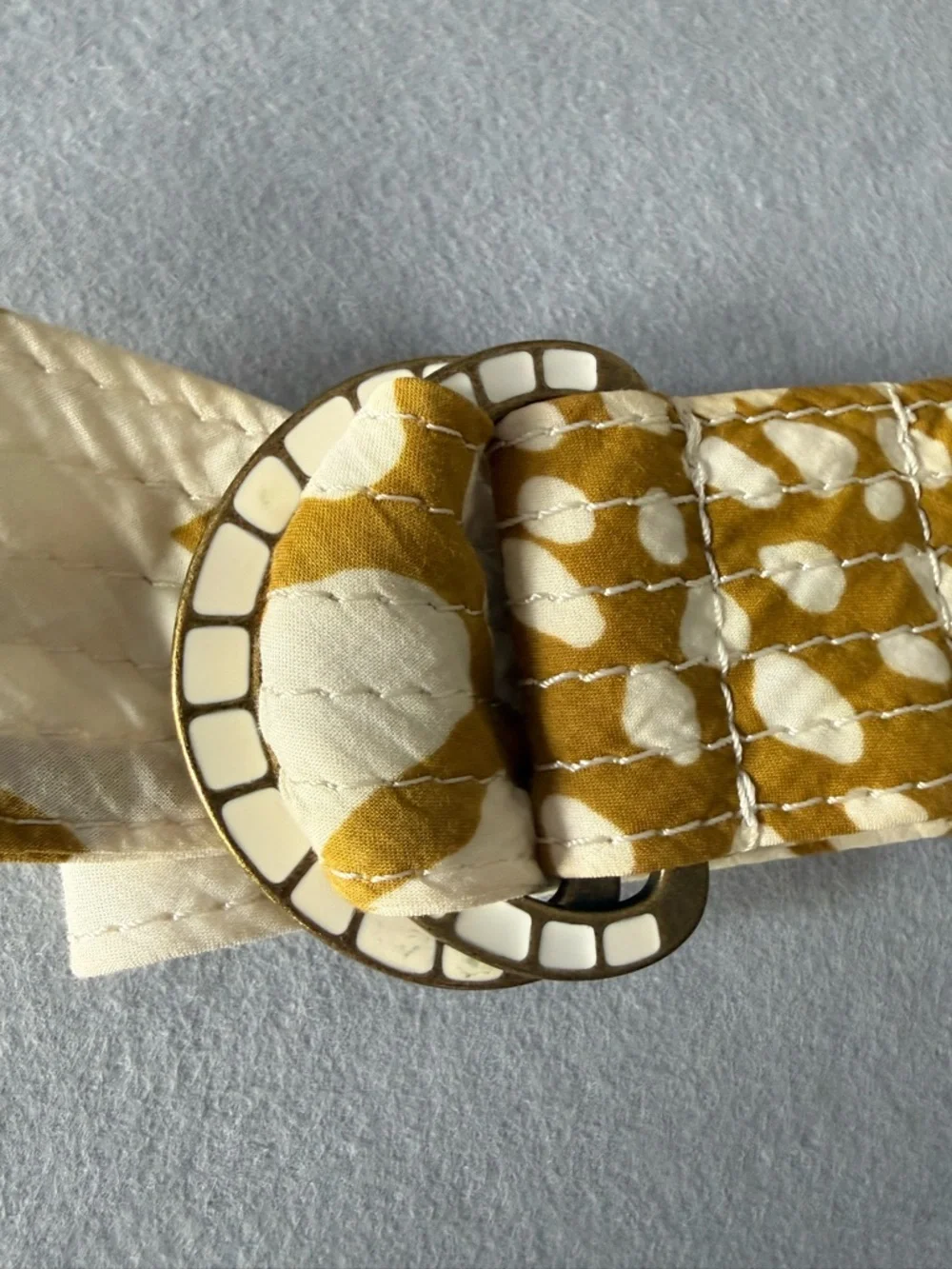 J. Crew Tan and White Quilted Cotton Belt with D Ring Buckle Vintage Boho - Picture 4 of 14